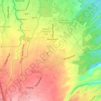 Mapa topográfico Maguyam, altitude, relevo