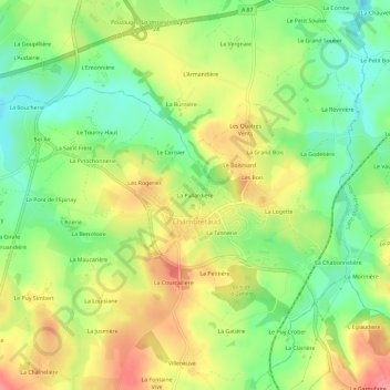 Mapa topográfico La Pallardière, altitude, relevo