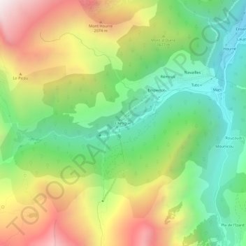 Mapa topográfico L'Artigue, altitude, relevo