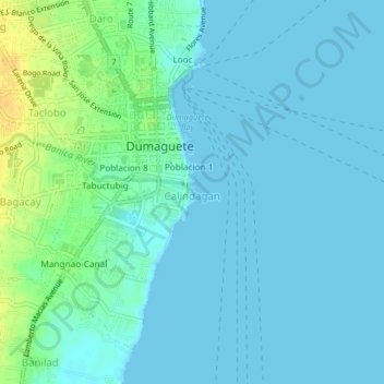 Mapa topográfico Calindagan, altitude, relevo