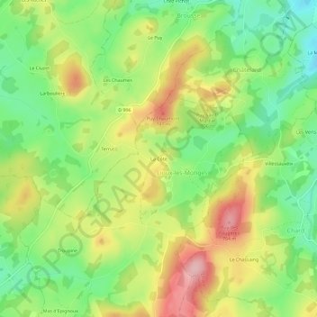 Mapa topográfico La Côte, altitude, relevo