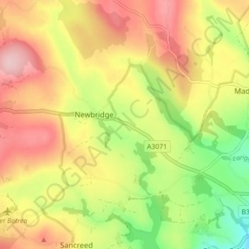 Mapa topográfico Tremayne, altitude, relevo