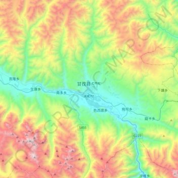 Mapa topográfico 甘孜县, altitude, relevo
