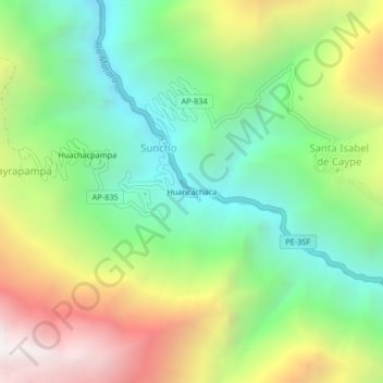 Mapa topográfico Huancachaca, altitude, relevo