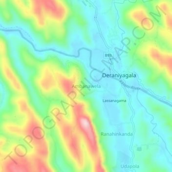 Mapa topográfico Ambanawela, altitude, relevo