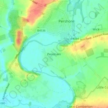Mapa topográfico Pensham, altitude, relevo