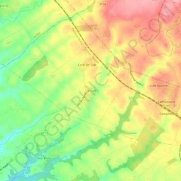 Mapa topográfico Tre Colli, altitude, relevo