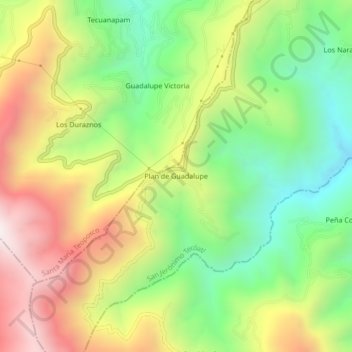 Mapa topográfico Plan de Guadalupe, altitude, relevo