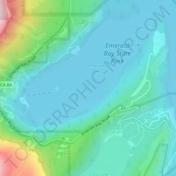 Mapa topográfico Emerald Bay State Park, altitude, relevo