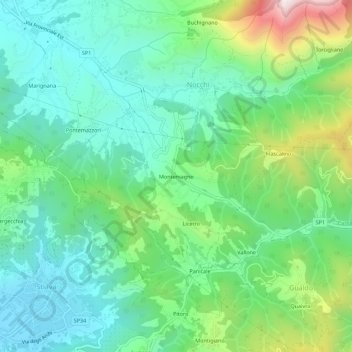 Mapa topográfico Montemagno, altitude, relevo