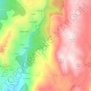 Mapa topográfico Inxerto, altitude, relevo
