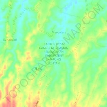 Mapa topográfico KANTOR DESA GANDRI KECAMATAN PENENGAHAN KABUPATEN LAMPUNG SELATAN, altitude, relevo