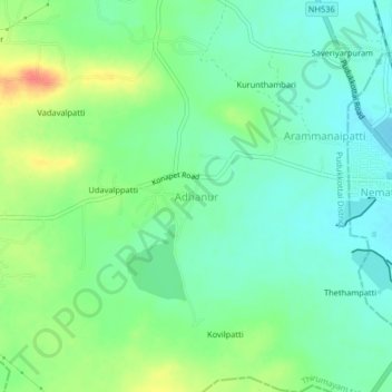 Mapa topográfico Adhanur, altitude, relevo