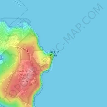 Mapa topográfico Blue Fish Point, altitude, relevo