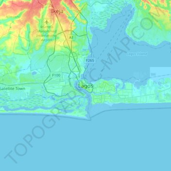 Mapa topográfico Lagos, altitude, relevo