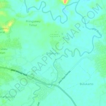 Mapa topográfico Sidoharjo, altitude, relevo