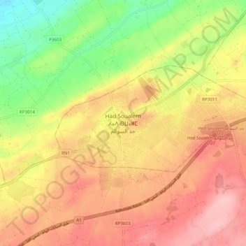 Mapa topográfico Had Soualem, altitude, relevo