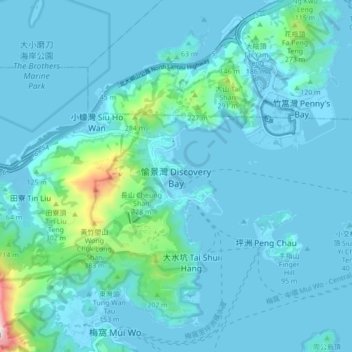 Mapa topográfico 愉景灣, altitude, relevo