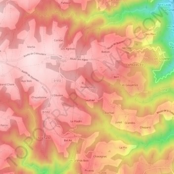 Mapa topográfico Desroches, altitude, relevo