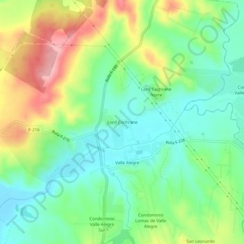 Mapa topográfico Lord Cochrane, altitude, relevo