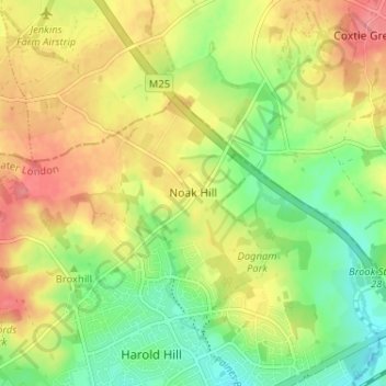 Mapa topográfico Noak Hill, altitude, relevo