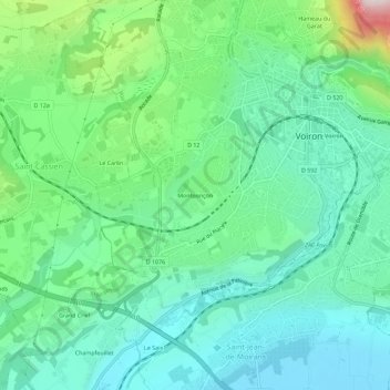 Mapa topográfico Montponçon, altitude, relevo