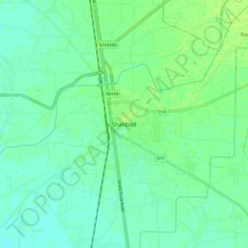 Mapa topográfico Shahbad, altitude, relevo