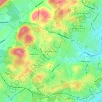 Mapa topográfico Wooded Acres, altitude, relevo