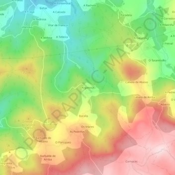 Mapa topográfico Arganosa, altitude, relevo