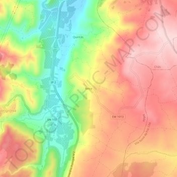 Mapa topográfico Relva, altitude, relevo