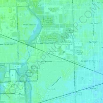 Mapa topográfico North Riverside, altitude, relevo