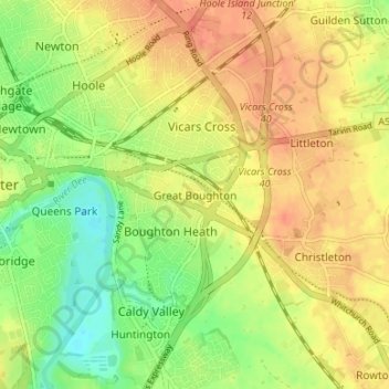 Mapa topográfico Great Boughton, altitude, relevo