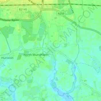 Mapa topográfico Runcton, altitude, relevo