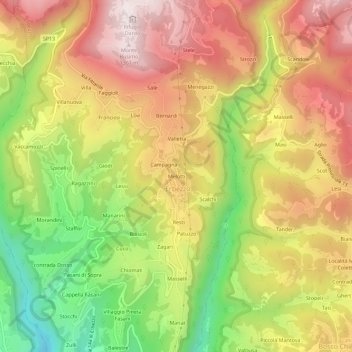 Mapa topográfico Melotti, altitude, relevo