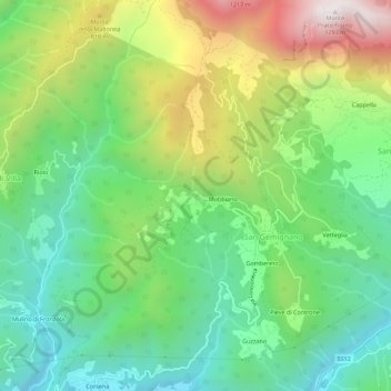Mapa topográfico Longoio, altitude, relevo