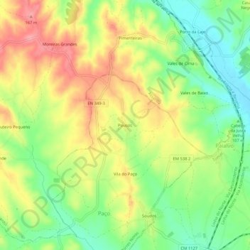 Mapa topográfico Pousos, altitude, relevo