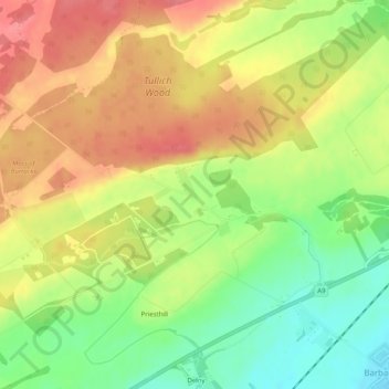 Mapa topográfico Tullich Muir, altitude, relevo