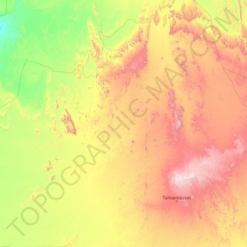 Mapa topográfico Tamanrasset, altitude, relevo
