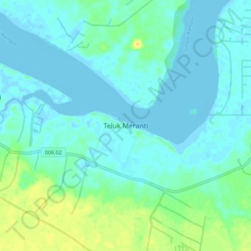 Mapa topográfico Teluk Meranti, altitude, relevo