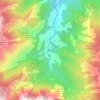 Mapa topográfico Bueida, altitude, relevo