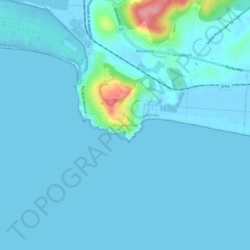 Mapa topográfico Ansedonia, altitude, relevo