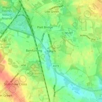 Mapa topográfico Abram, altitude, relevo