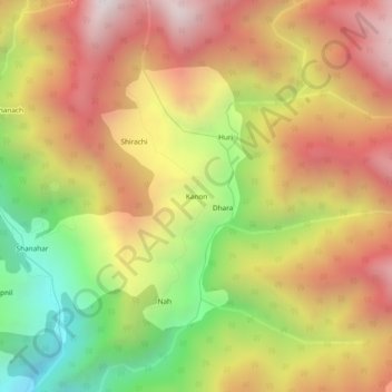 Mapa topográfico Kanon, altitude, relevo