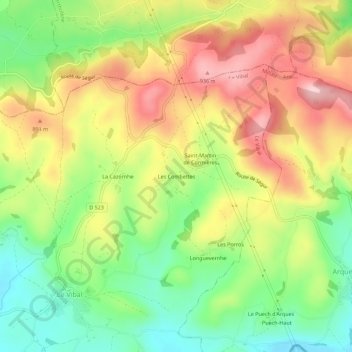Mapa topográfico Les Combettes, altitude, relevo