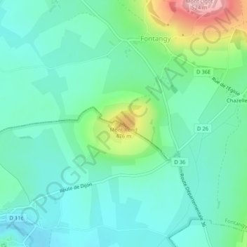 Mapa topográfico Mont Rond, altitude, relevo