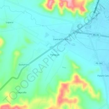 Mapa topográfico Titinpujo, altitude, relevo