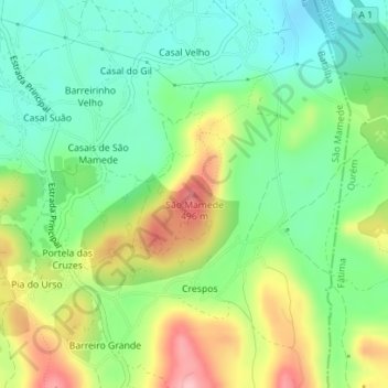 Mapa topográfico São Mamede, altitude, relevo