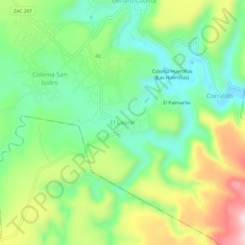 Mapa topográfico El Laurel, altitude, relevo