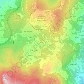 Mapa topográfico Cidáns, altitude, relevo