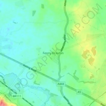 Mapa topográfico Fenny Drayton, altitude, relevo